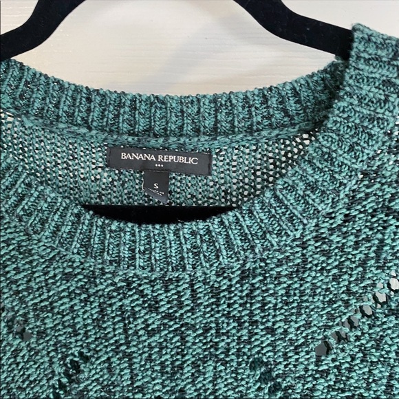 Banana Republic Green Open Knit Sweater Chunky Patterned Crew Neck Size Small - Picture 2 of 5